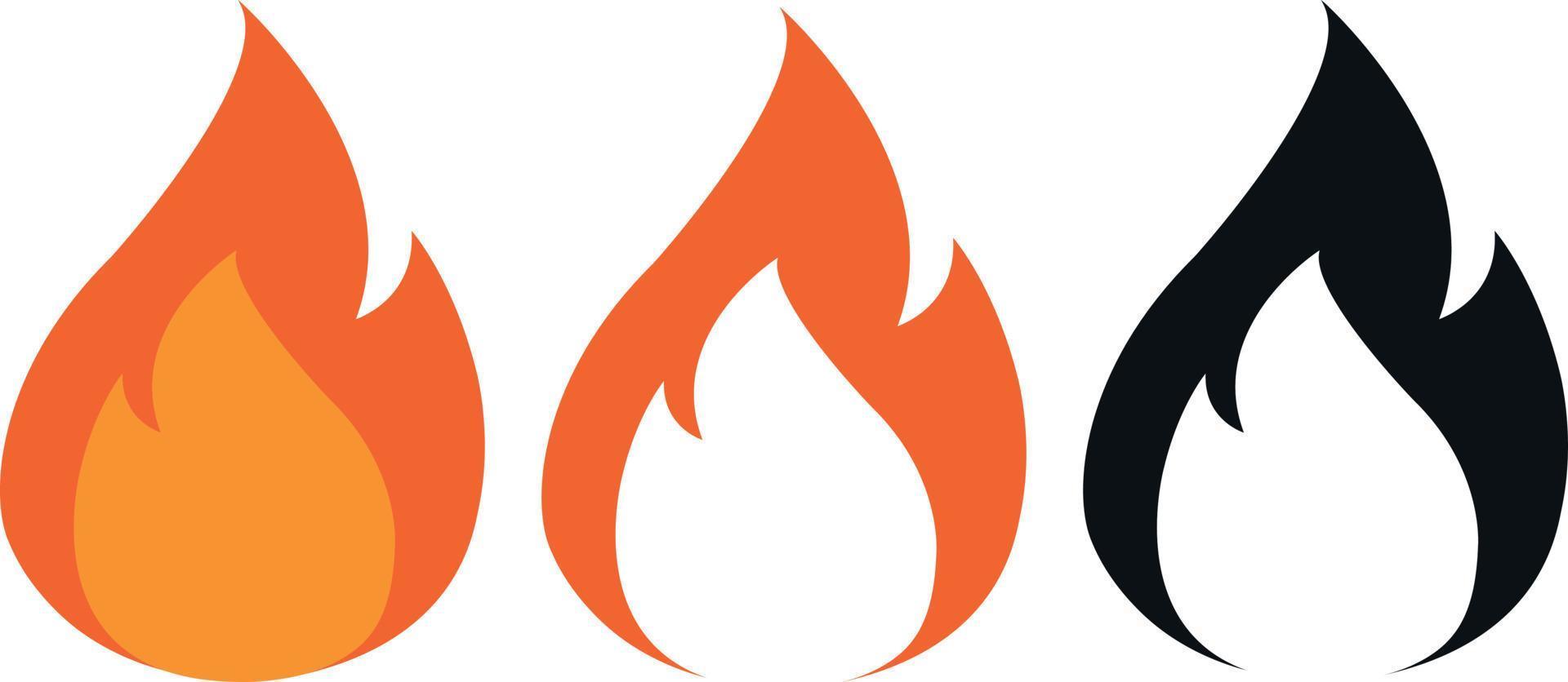 Fire icon set. Flame. Simple flat design. Vector art