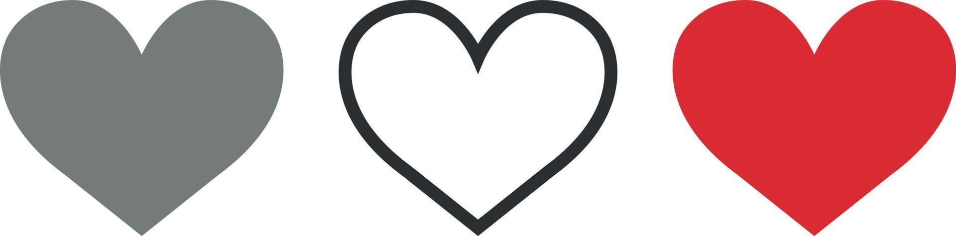 Different heart icons. Set. Simple heart shape objects. Vector art