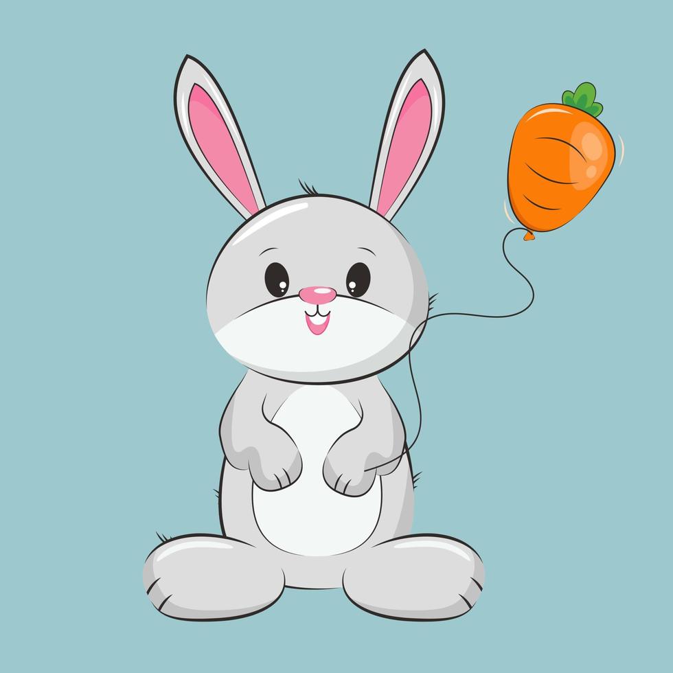 Cartoon rabbit holding a carrot baloon. Vector illustrator