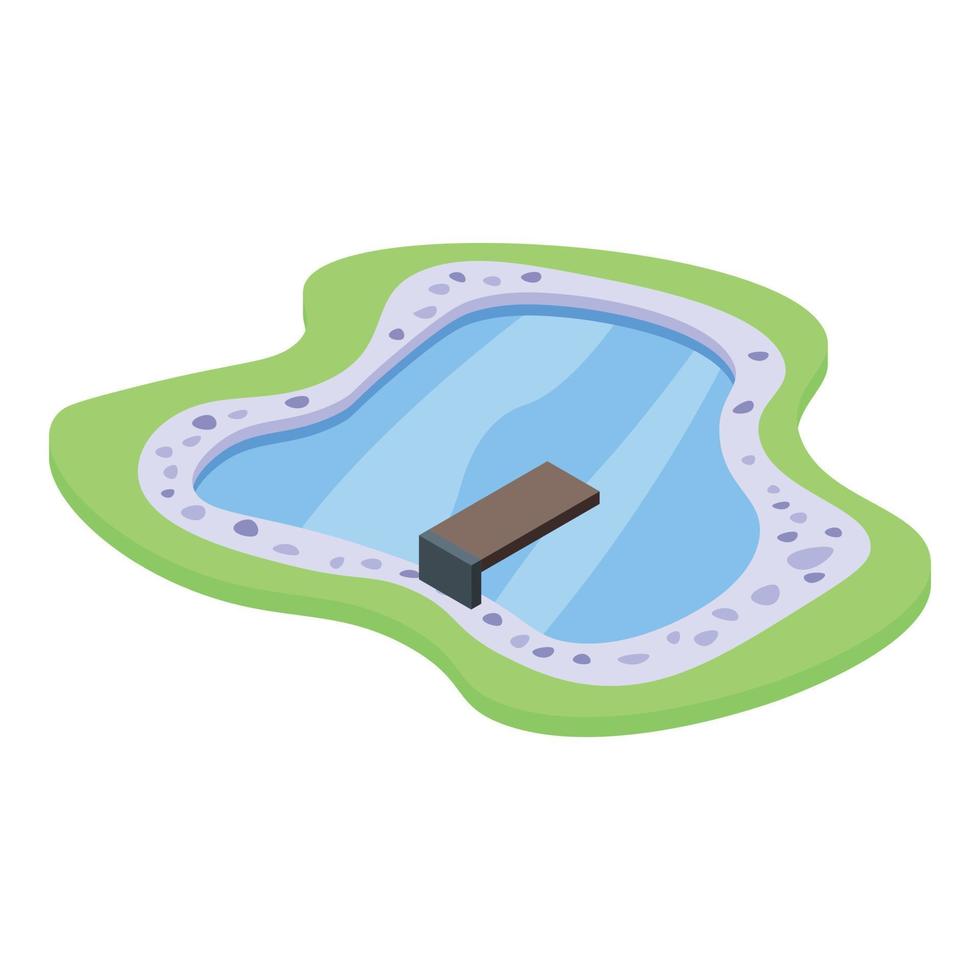 icono de la piscina del lago en casa, estilo isométrico vector