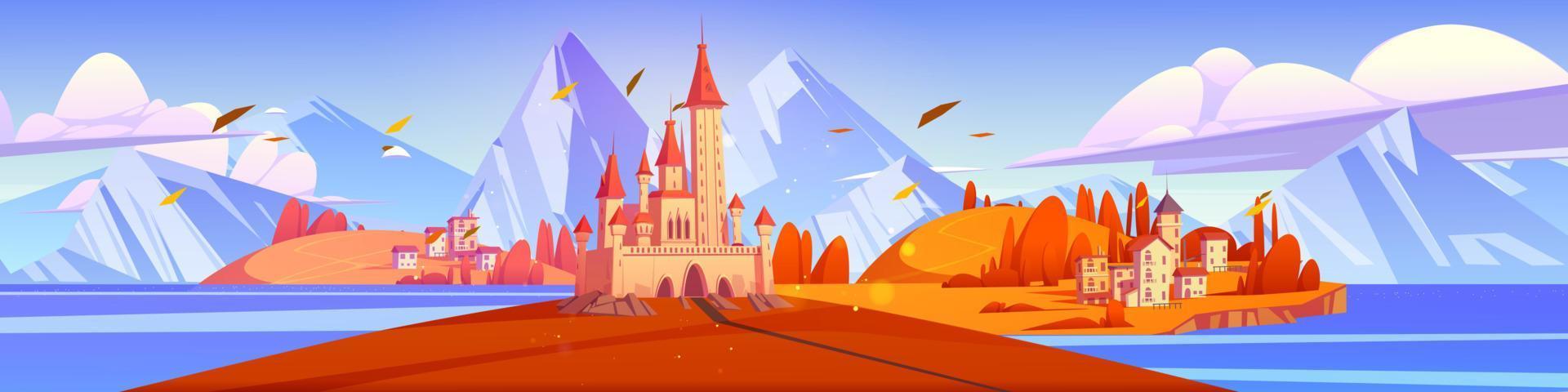 Mediterranean autumn landscape medieval castle vector