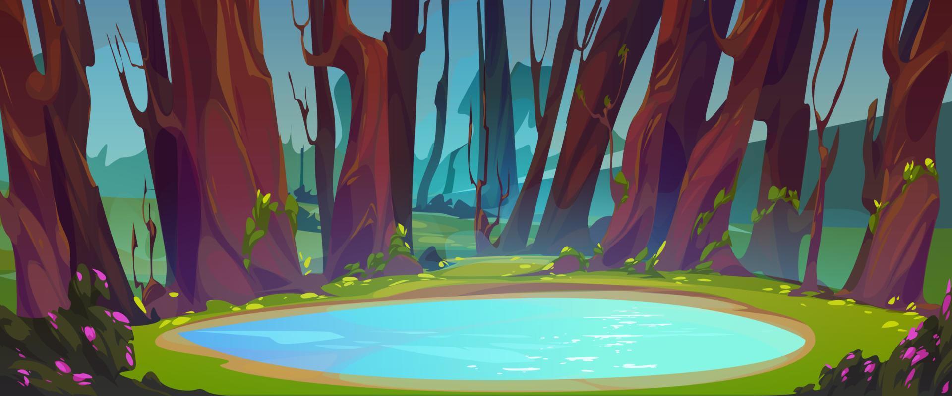 Forest landscape with lake on glade vector