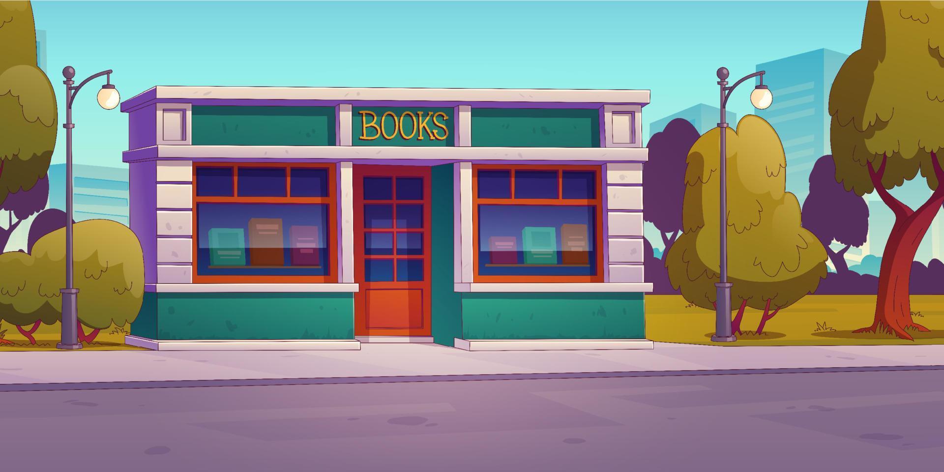 edificio de la tienda de libros en la calle de la ciudad vector