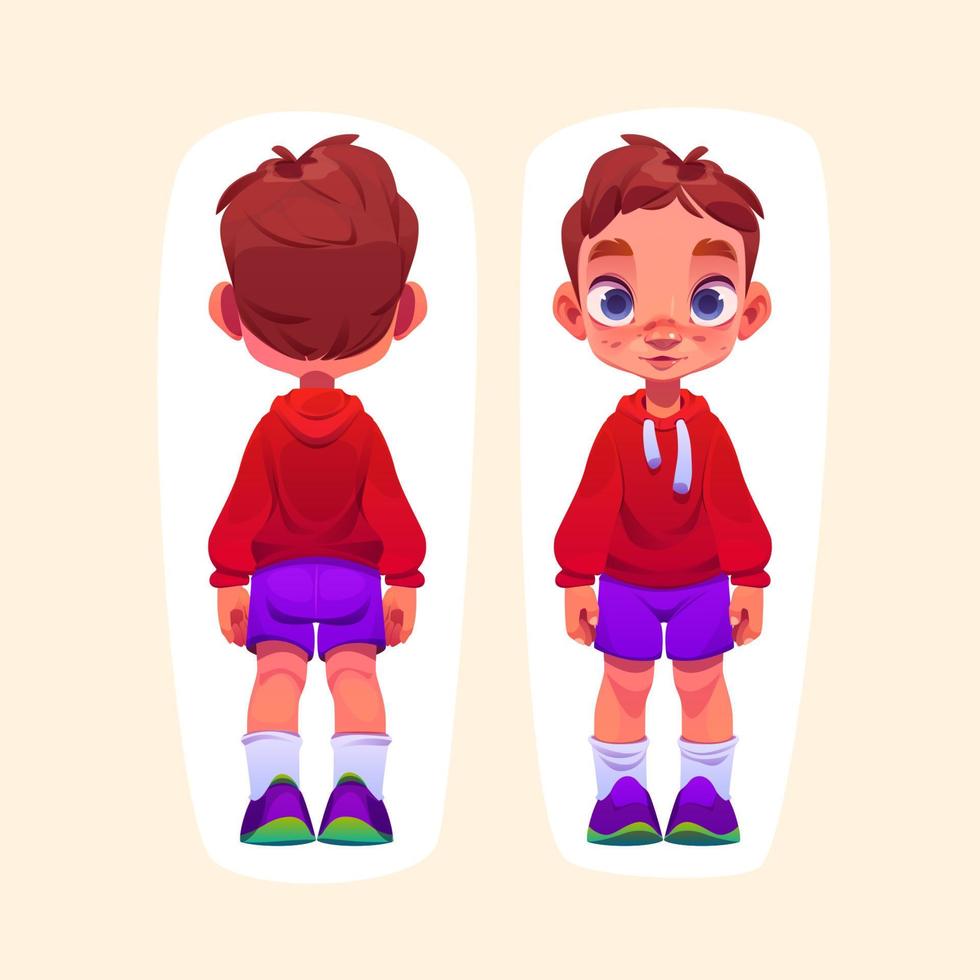 Little boy cartoon character front and rear view vector