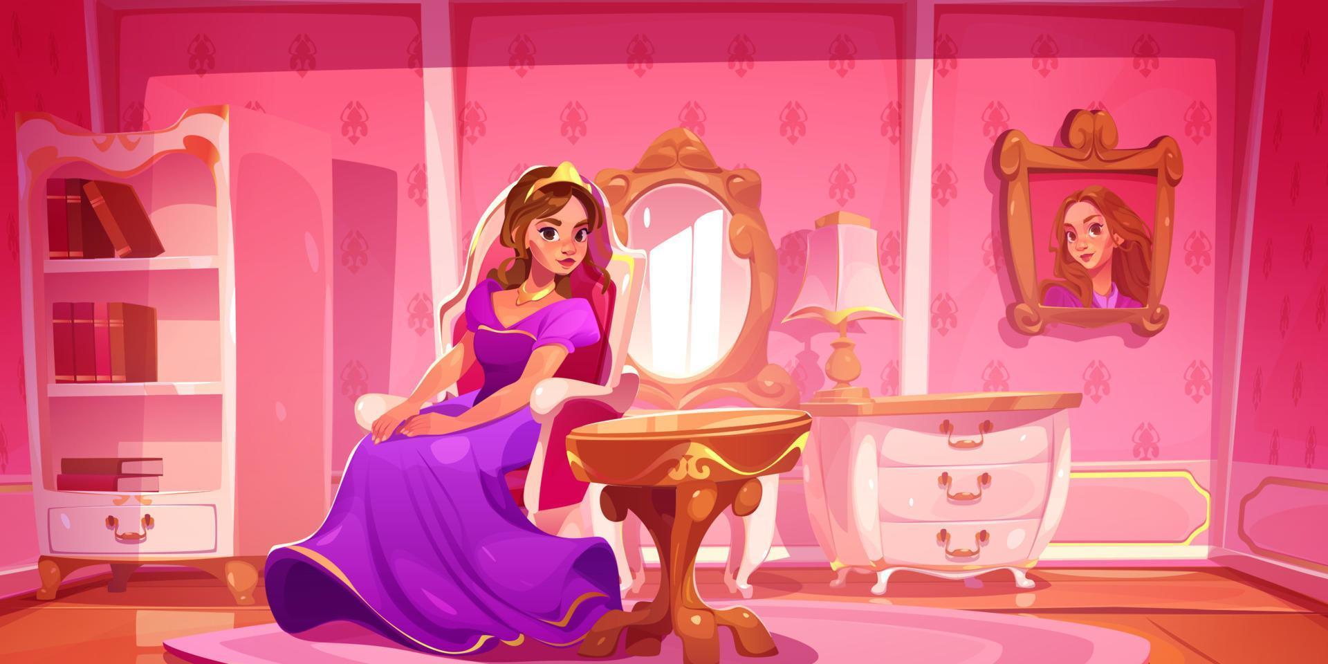 Princess in pink living room, pretty young woman vector