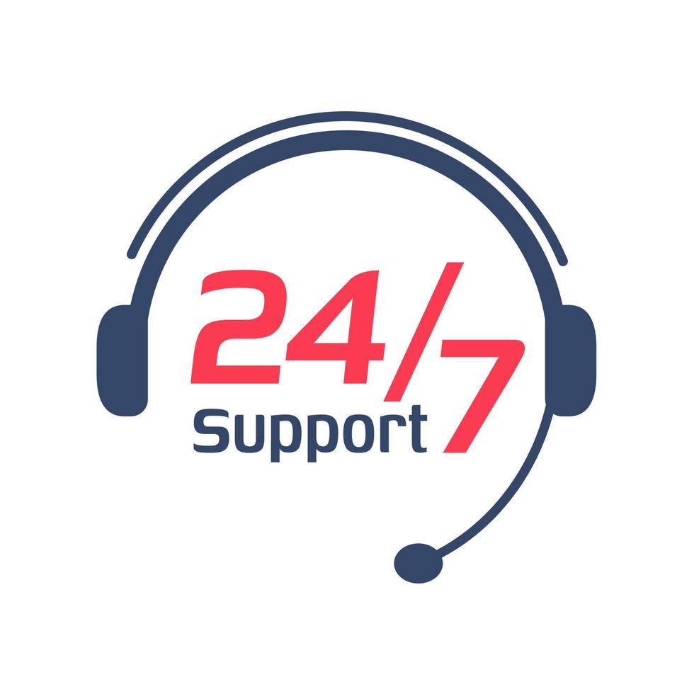 24 hour service icon.Headphone Talk Support over the phone to consult customer problems. vector