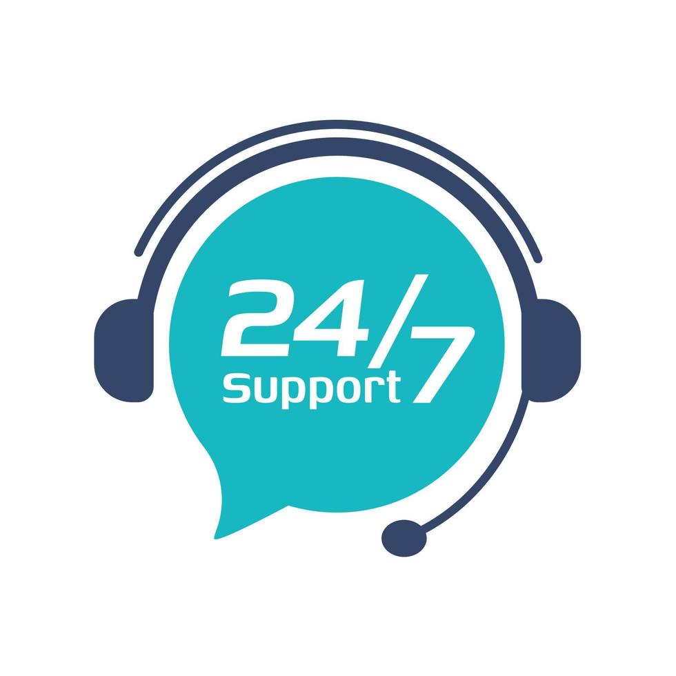 24 hour service icon.Headphone Talk Support over the phone to consult customer problems. vector