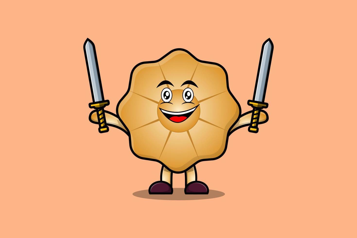 Cute cartoon Cookies character holding two sword vector