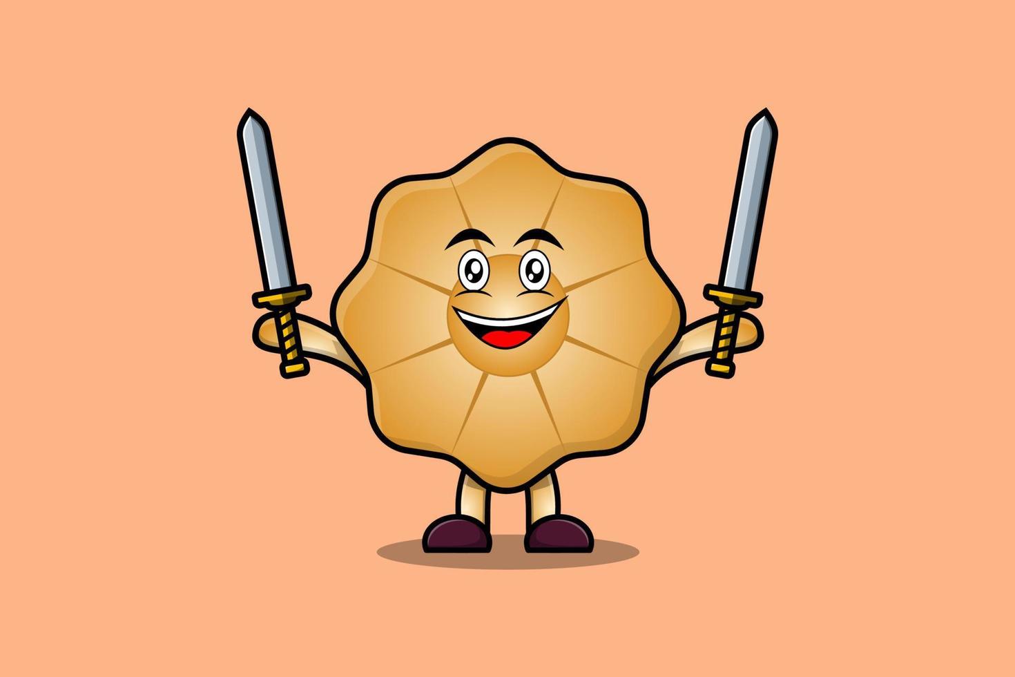 Cute cartoon Cookies character holding two sword vector