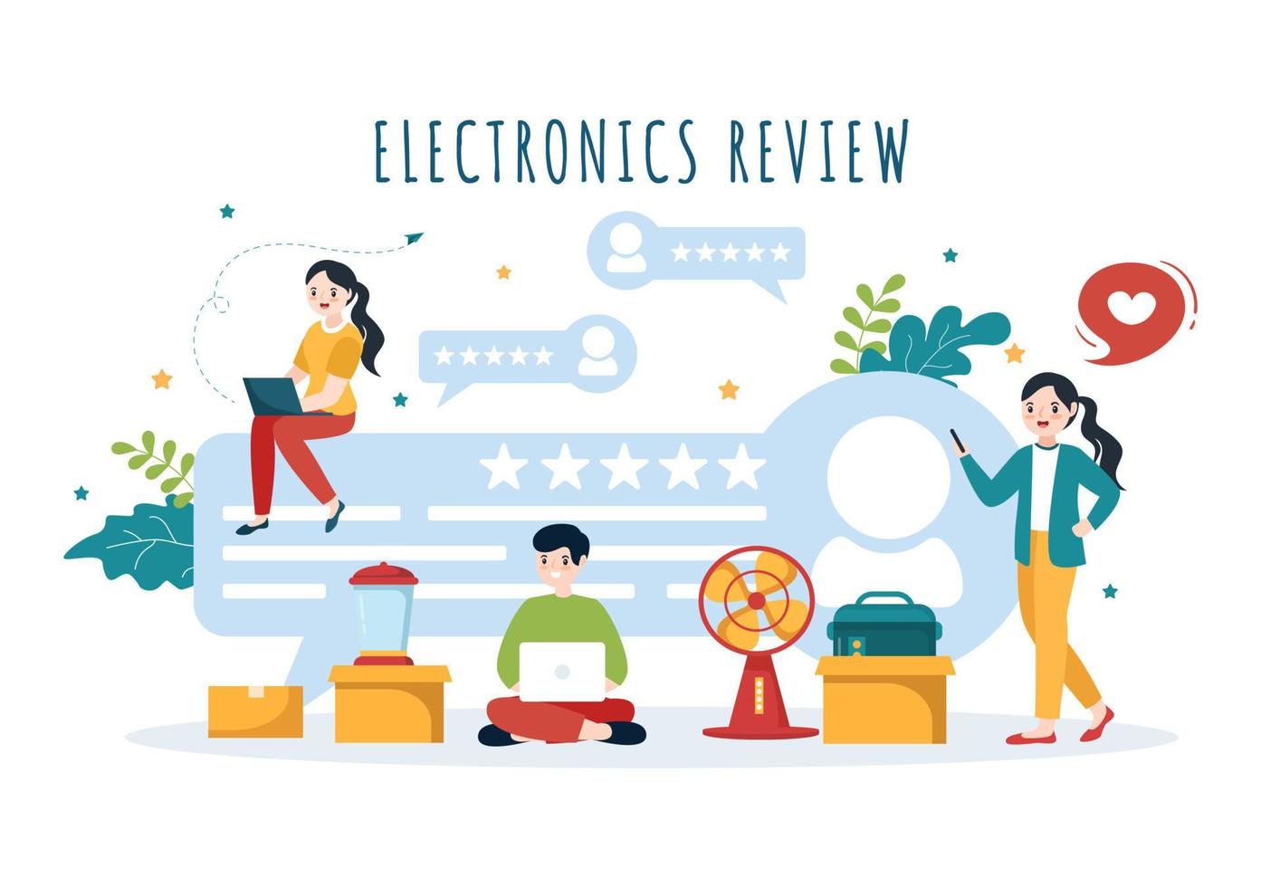 Electronics Review with Customer Rating Quality of Service or Application and Provide Feedback in Flat Cartoon Hand Drawn Templates Illustration vector