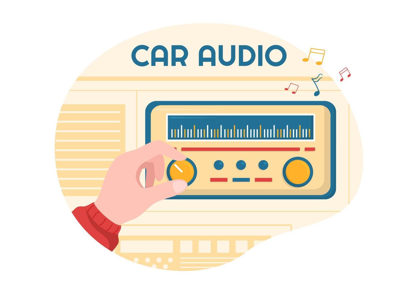 Driving a Car Listening to Music with Loud Speakers or Sound System in Flat Cartoon Poster Hand Drawn Templates Illustration vector