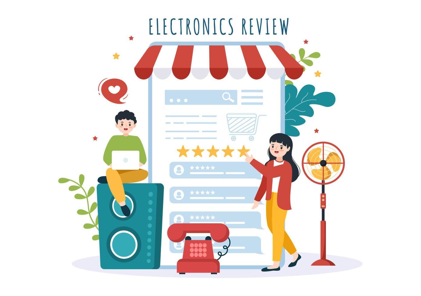 Electronics Review with Customer Rating Quality of Service or Application and Provide Feedback in Flat Cartoon Hand Drawn Templates Illustration vector