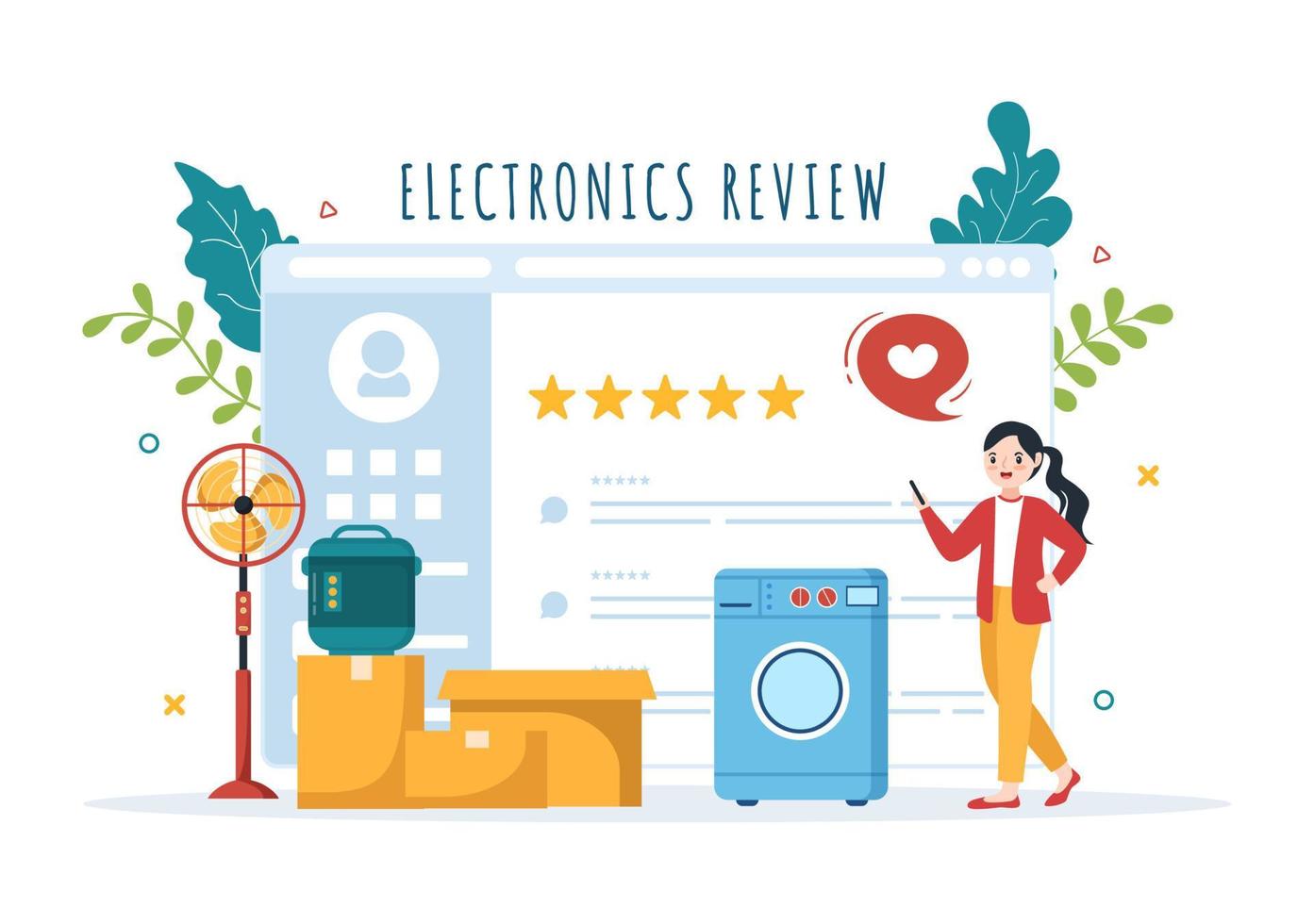 revisión de la electrónica con la calidad del servicio o la aplicación de calificación del cliente y proporcionar comentarios en la ilustración de plantillas dibujadas a mano de dibujos animados planos vector