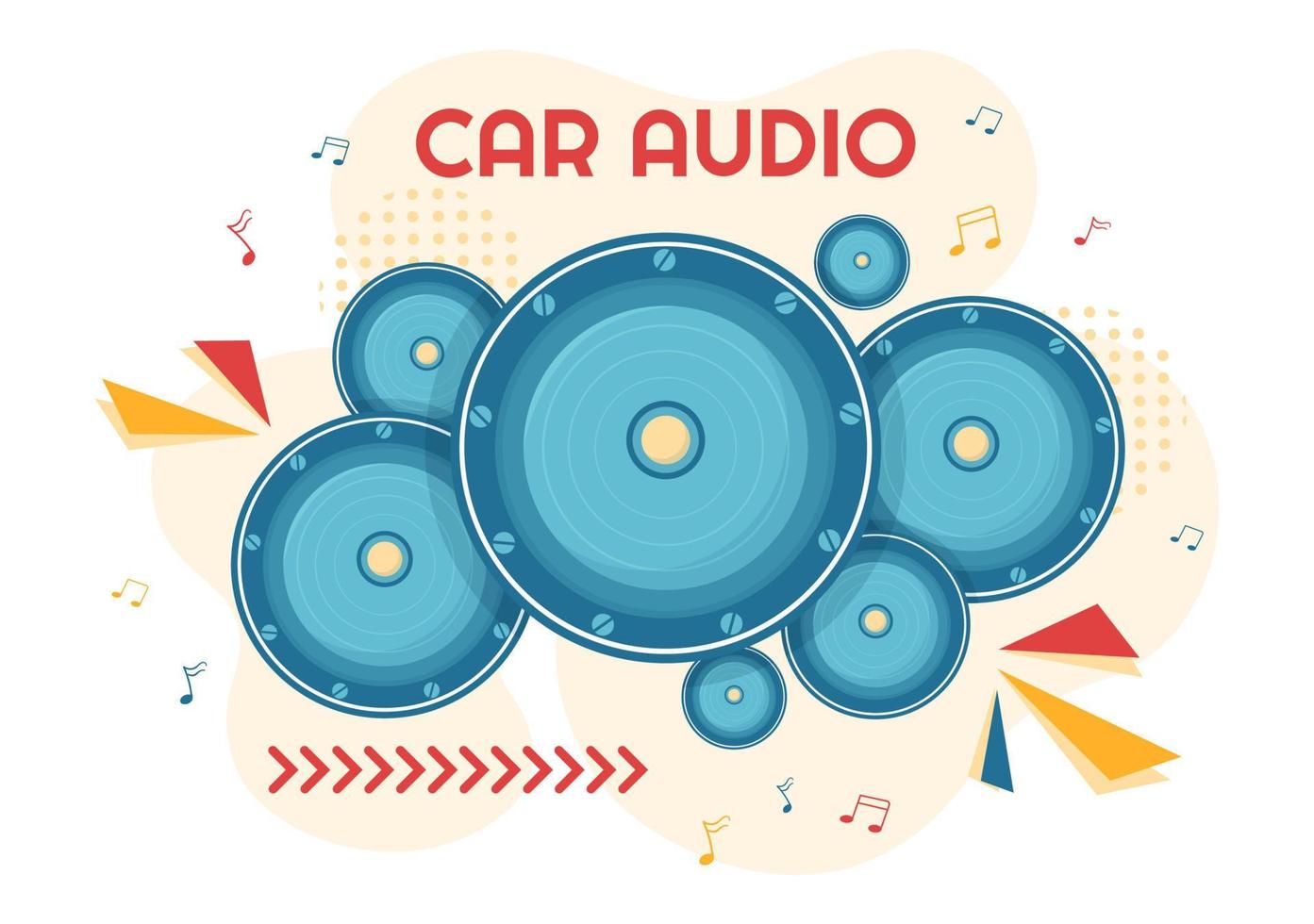 audio de automóvil con altavoces, sistema de sonido o automóvil de música en ilustración de plantillas dibujadas a mano de póster de caricatura plana vector