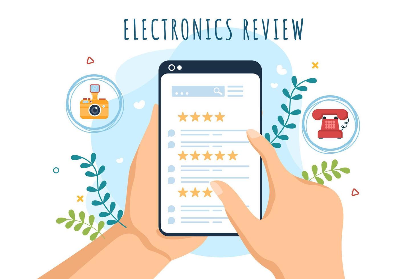 Electronics Review with Customer Rating Quality of Service or Application and Provide Feedback in Flat Cartoon Hand Drawn Templates Illustration vector