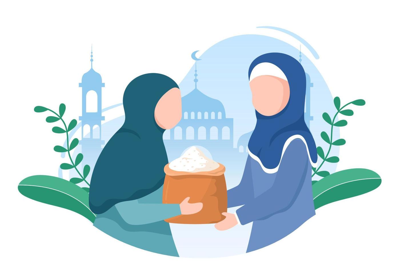 Muslim People Giving Alms, Zakat or Infaq Donation to a Person Who Need it in Flat Cartoon Poster Hand Drawn Templates Illustration vector