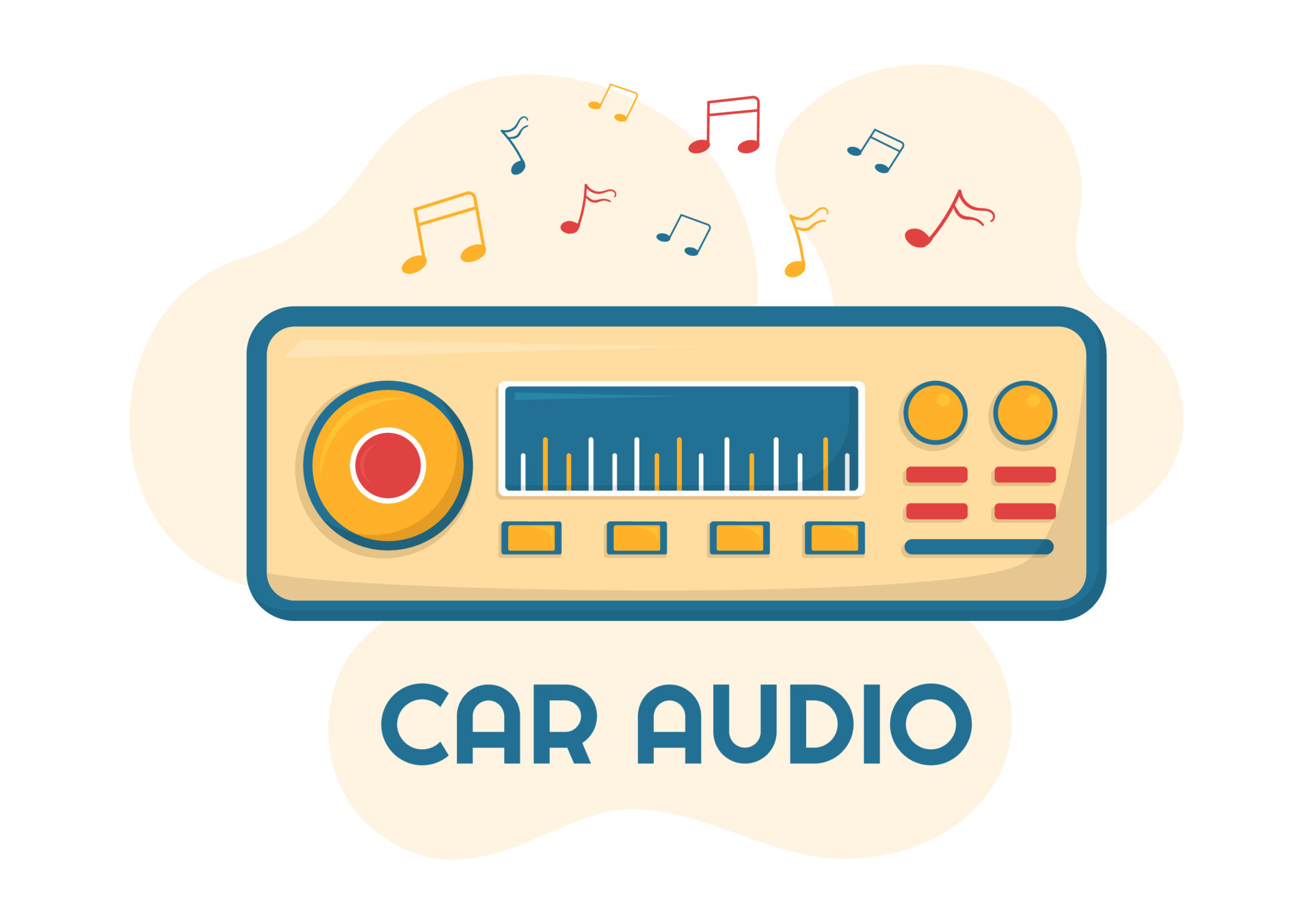 Car Audio with Loud Speakers, Sound System or Music Automobile in Flat