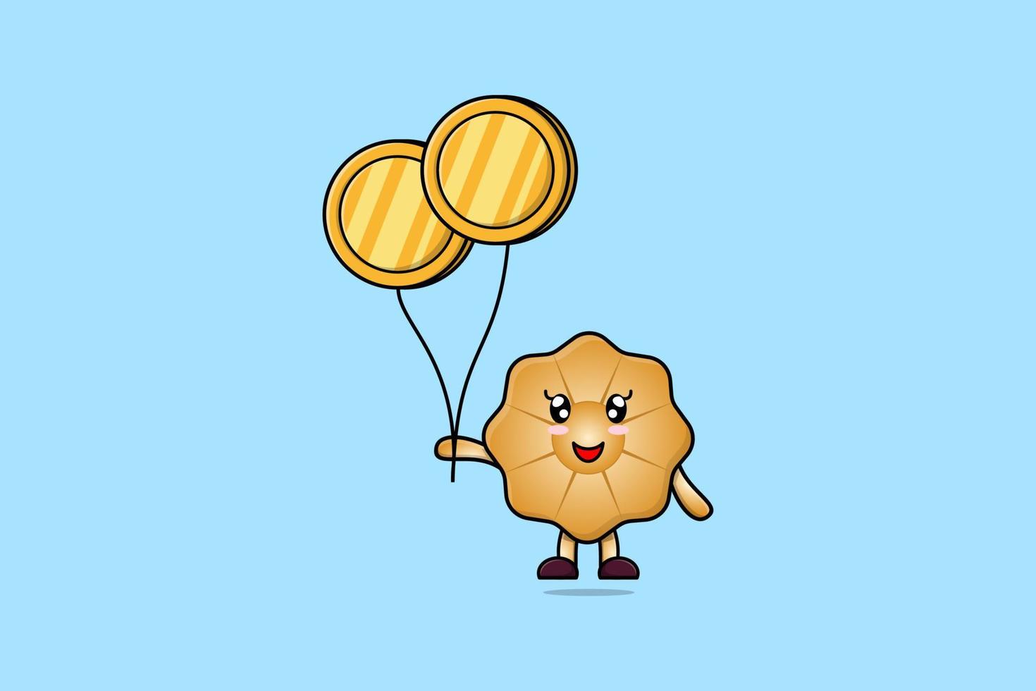 cartoon Cookies floating with gold coin balloon vector