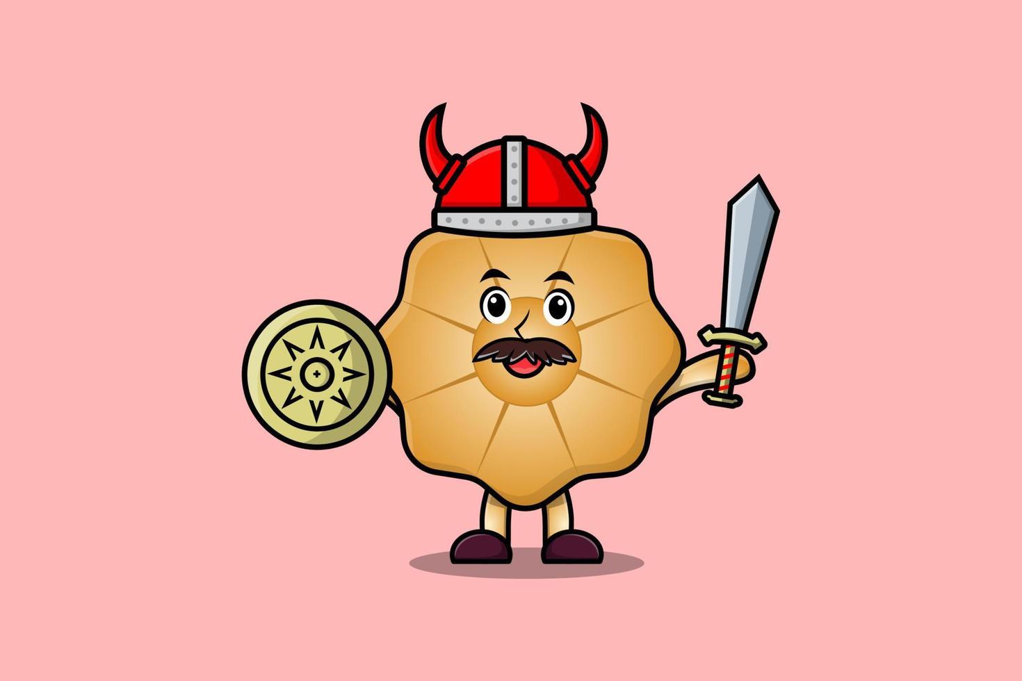 galletas de dibujos animados lindo pirata vikingo con espada vector