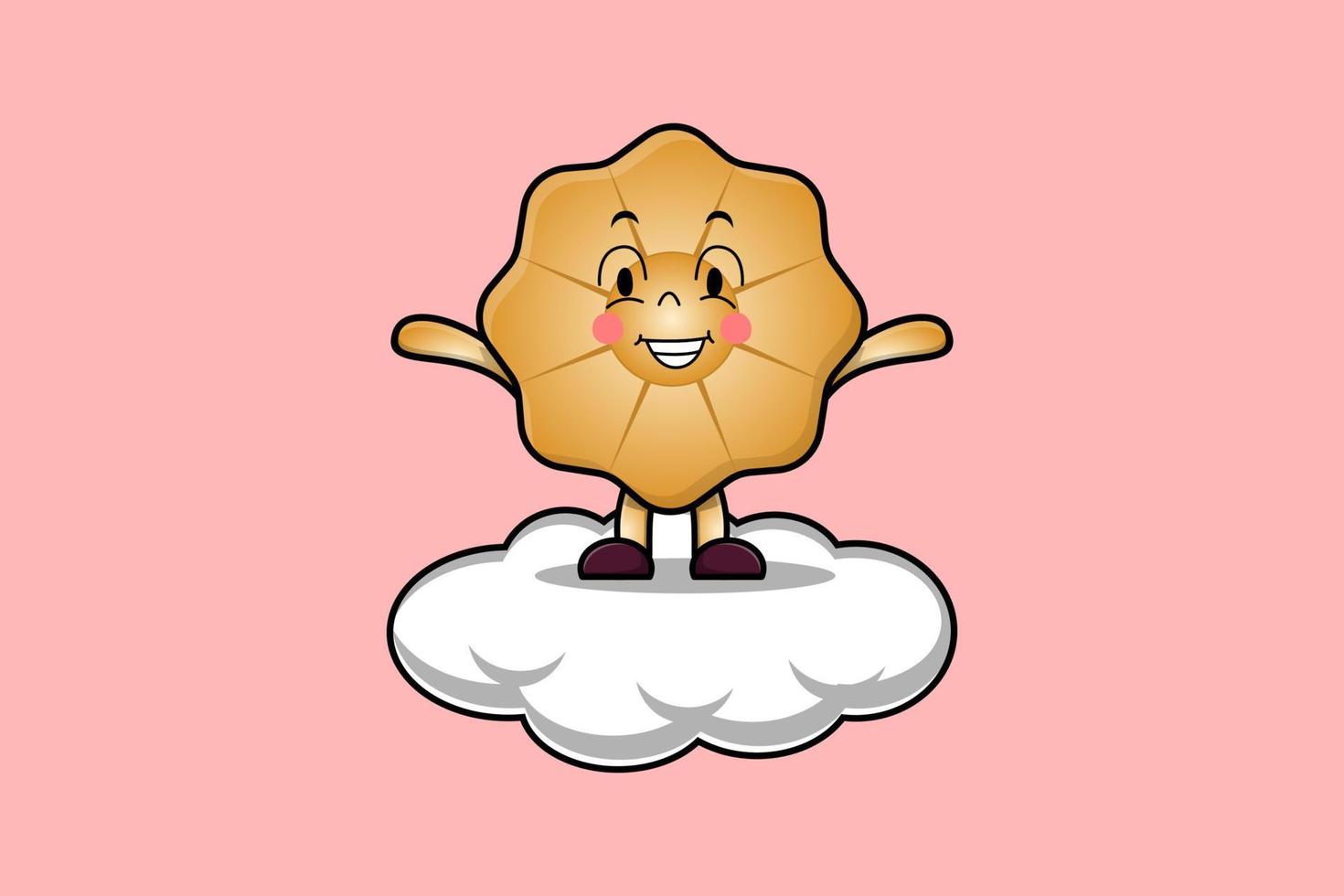 lindo personaje de dibujos animados de galletas de pie en la nube vector