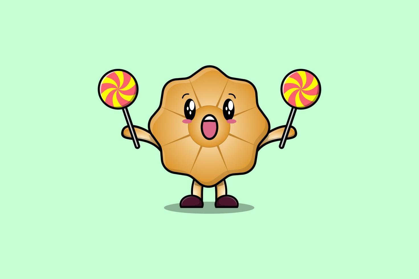 lindo personaje de dibujos animados de galletas con caramelos de piruleta vector