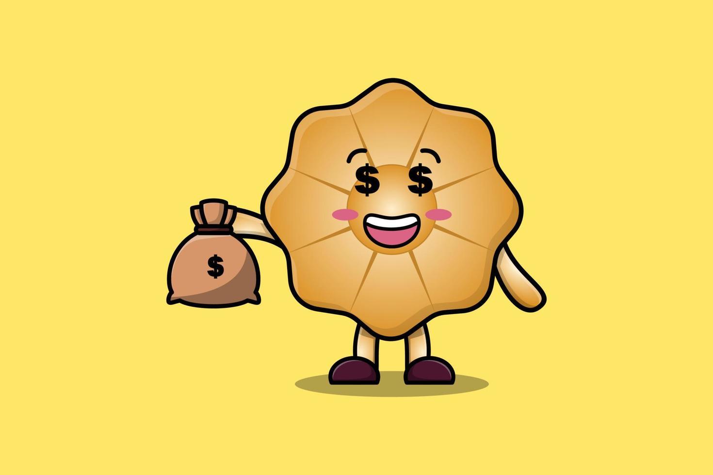 Cute cartoon Crazy rich Cookies with money bag vector