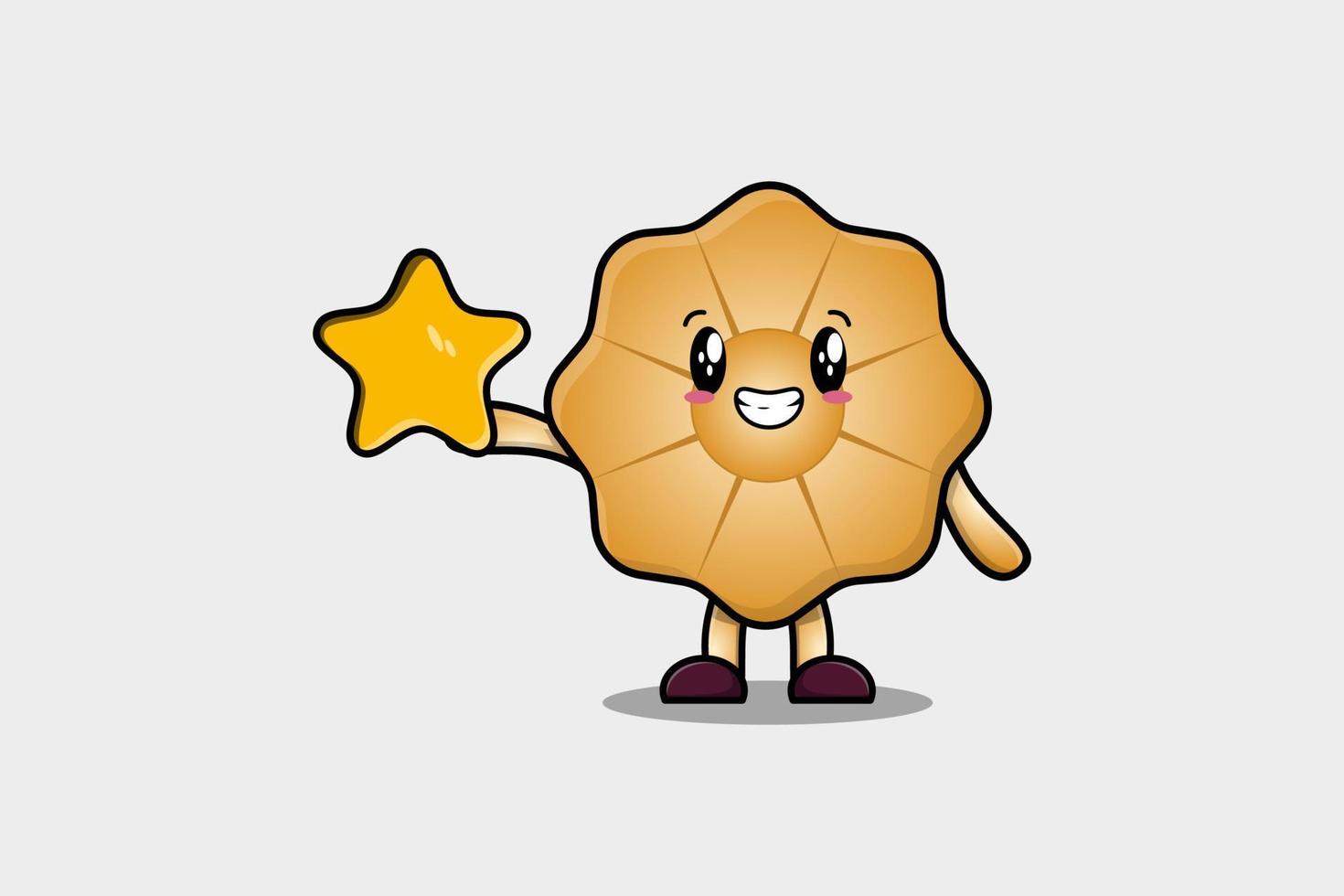 Cute cartoon Cookies holding big golden star vector