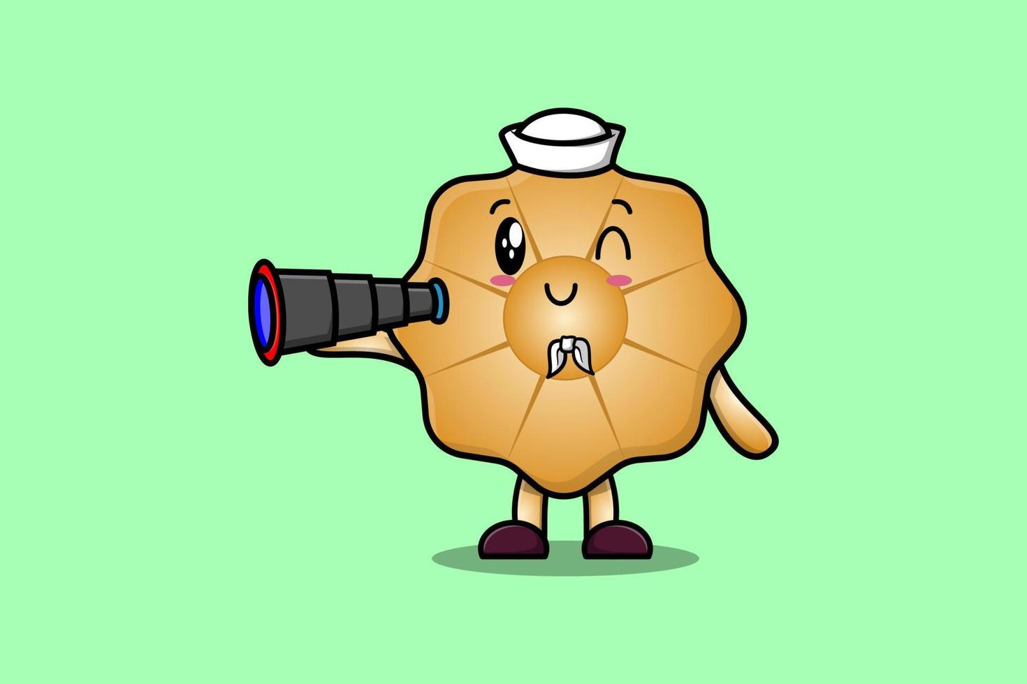 lindo marinero de galletas de dibujos animados usando binocular vector