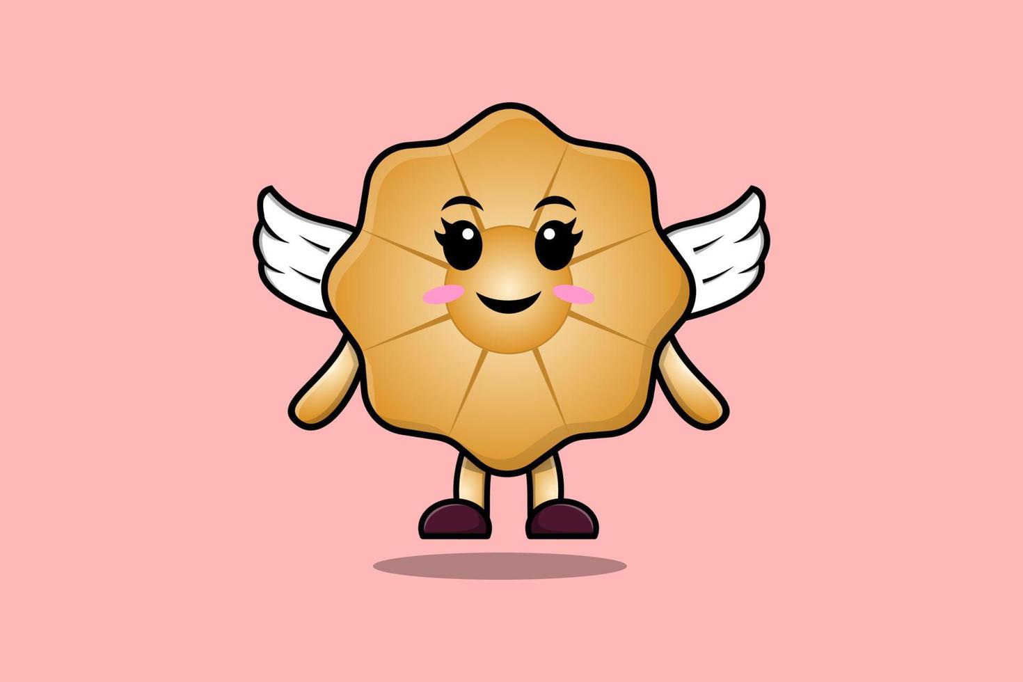 lindo personaje de dibujos animados de galletas con alas vector