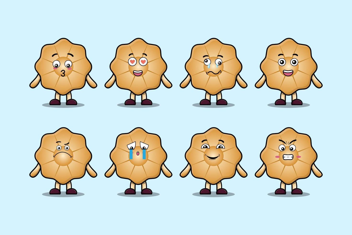 Establecer expresiones de personajes de dibujos animados de galletas kawaii vector