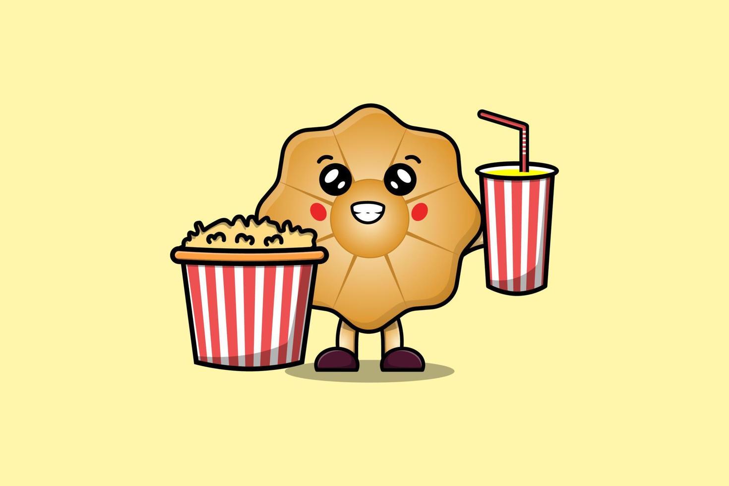 Cute cartoon Cookies with popcorn and drink vector