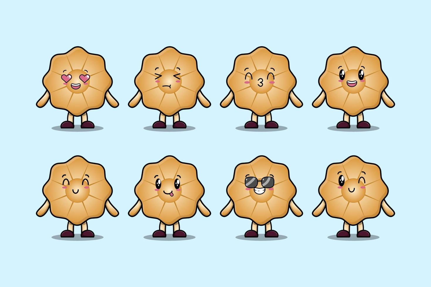 Establecer expresiones de personajes de dibujos animados de galletas kawaii vector