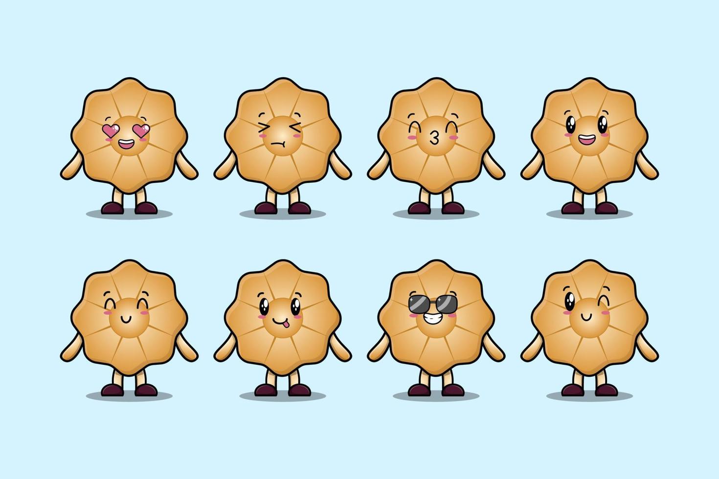 Set kawaii Cookies cartoon character expressions vector