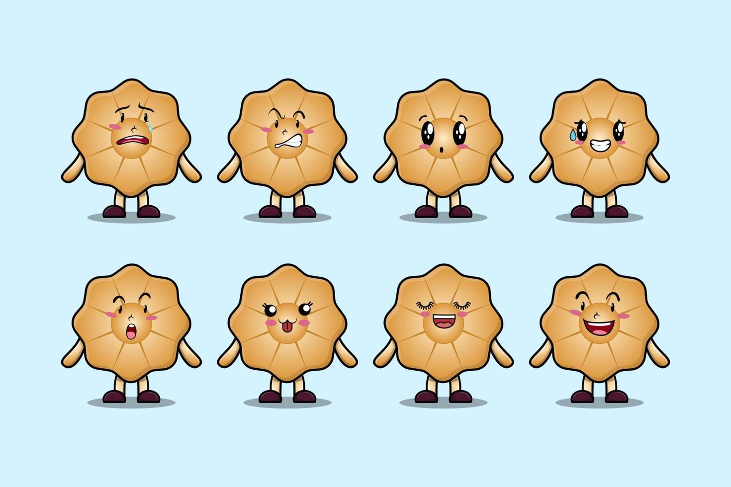 Establecer expresiones de personajes de dibujos animados de galletas kawaii vector