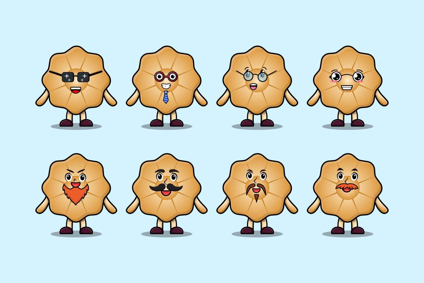 Establecer expresiones de personajes de dibujos animados de galletas kawaii vector