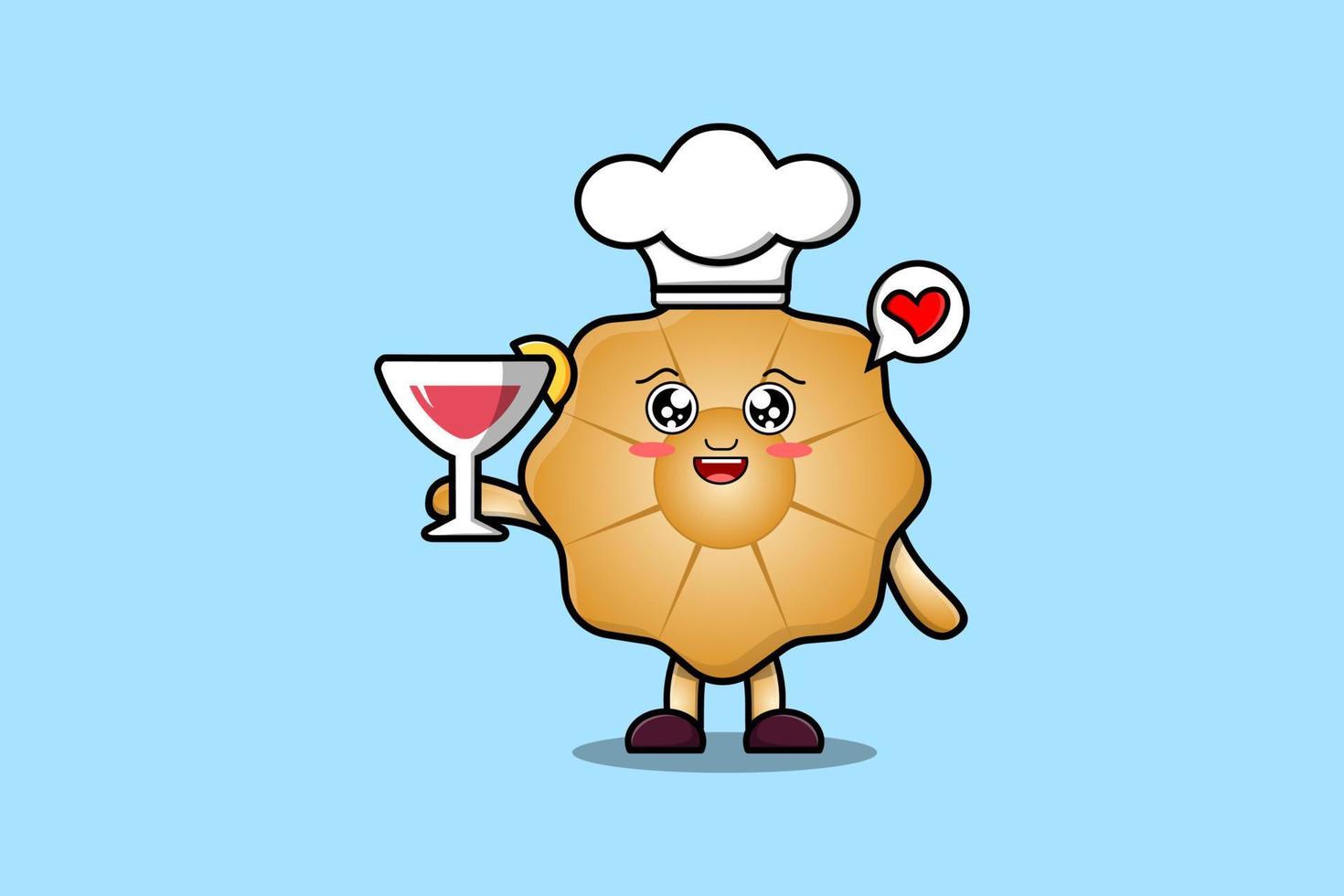 Cute cartoon Cookies chef holding wine glass vector
