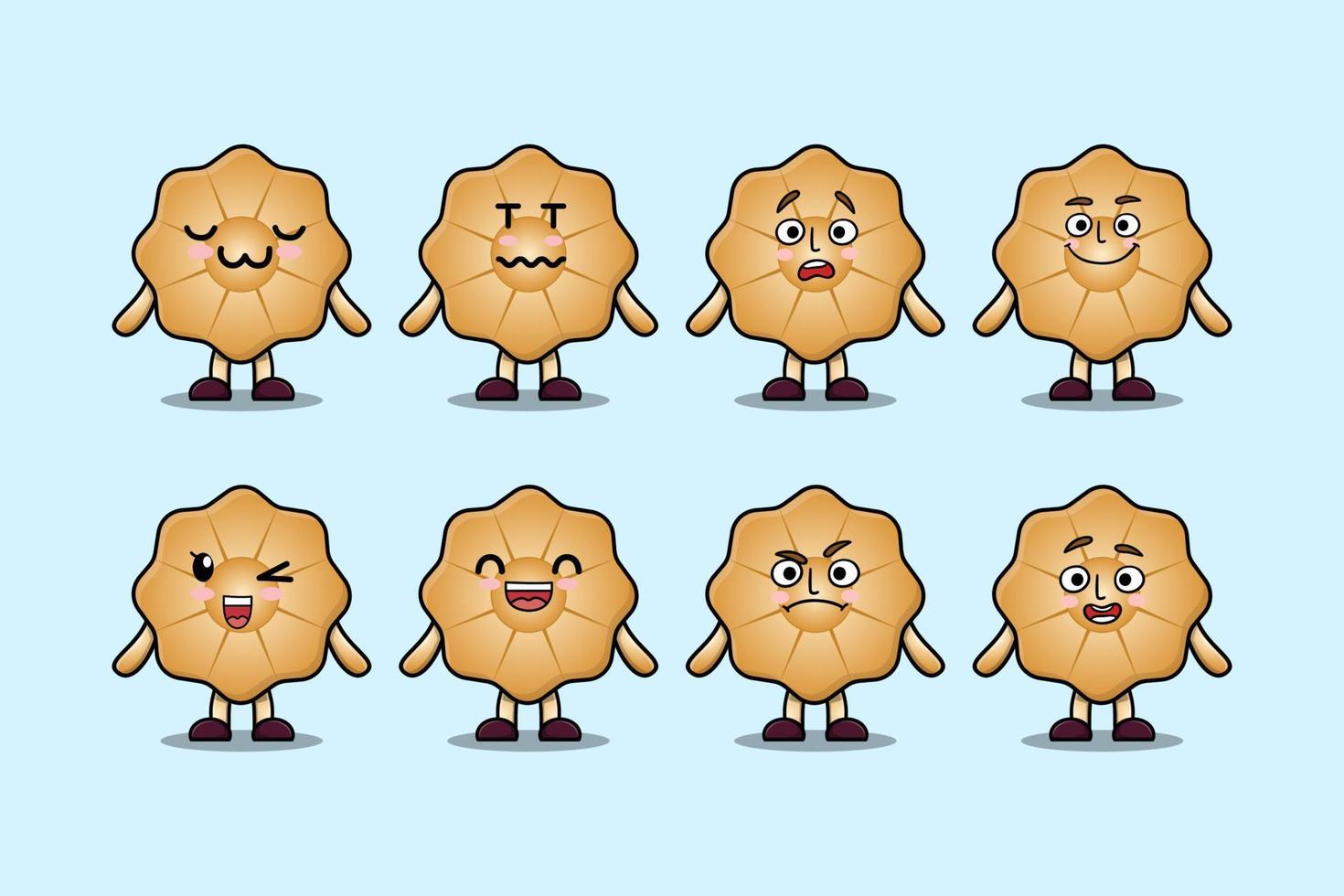 Establecer expresiones de personajes de dibujos animados de galletas kawaii vector