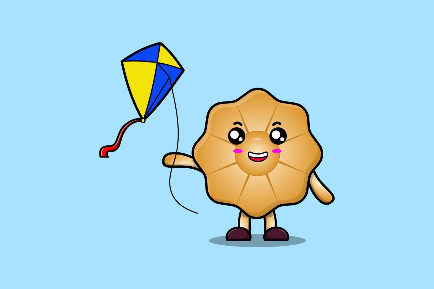 Cute cartoon Cookies character playing kite flying vector