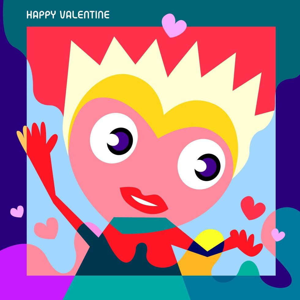 Happy valentine greeting card with colorful cute love cartoon design and background vector