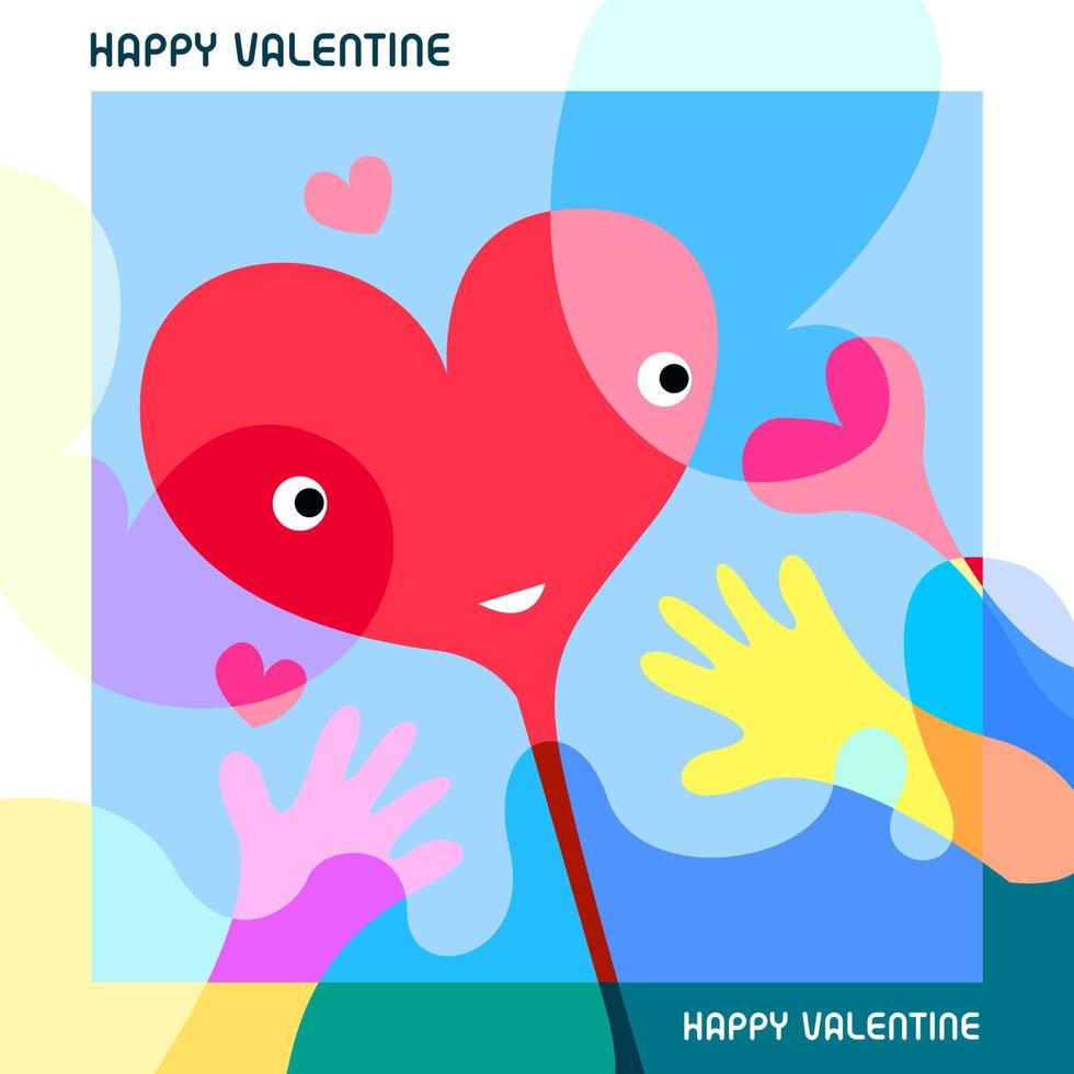 Happy valentine greeting card with colorful cute love cartoon design and background vector