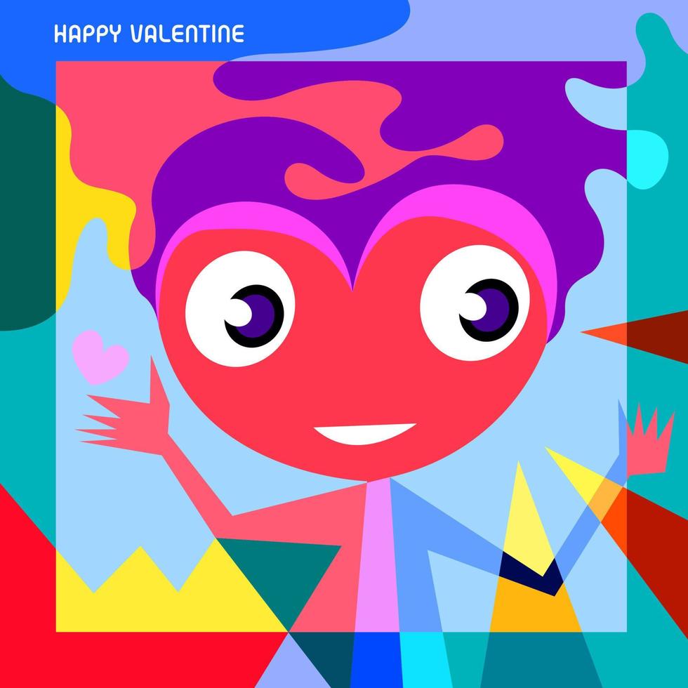 Happy valentine greeting card with colorful cute love cartoon design and background vector