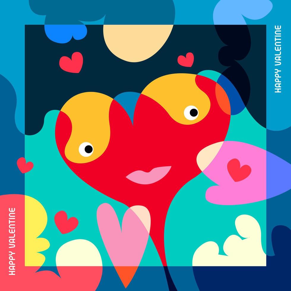 Happy valentine greeting card with colorful cute love cartoon design and background vector