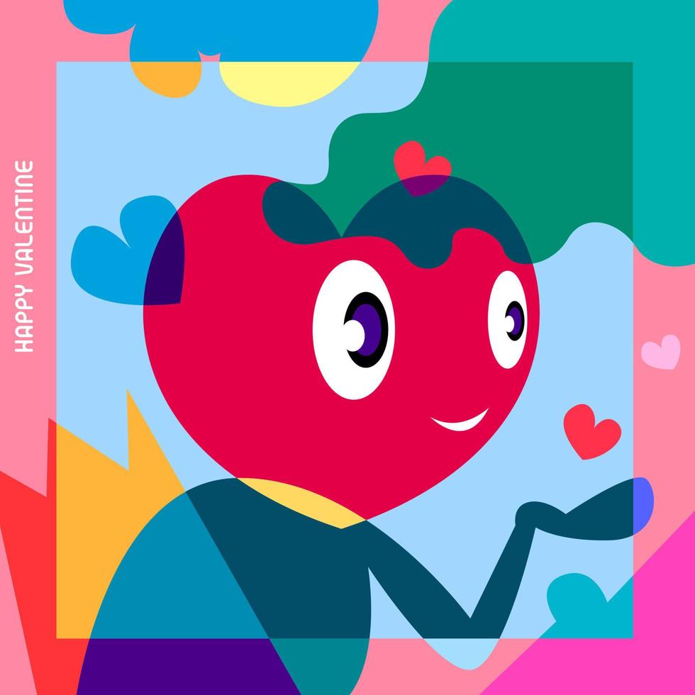 Happy valentine greeting card with colorful cute love cartoon design and background vector