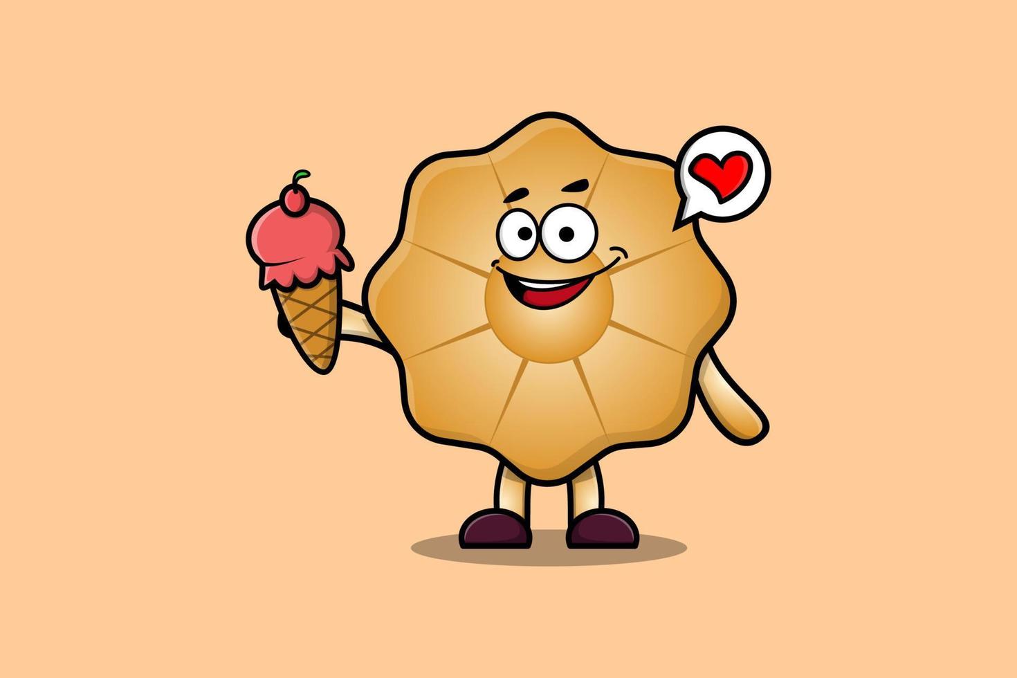 Cute Cartoon Cookies character holding ice cream vector