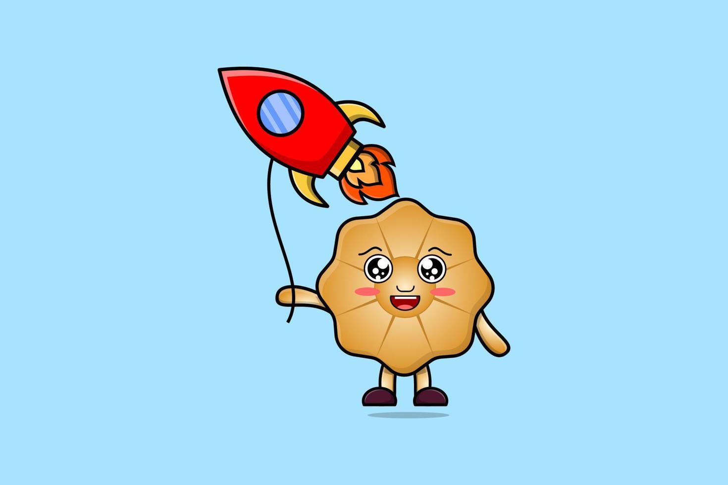 Cute cartoon Cookies floating with rocket balloon vector