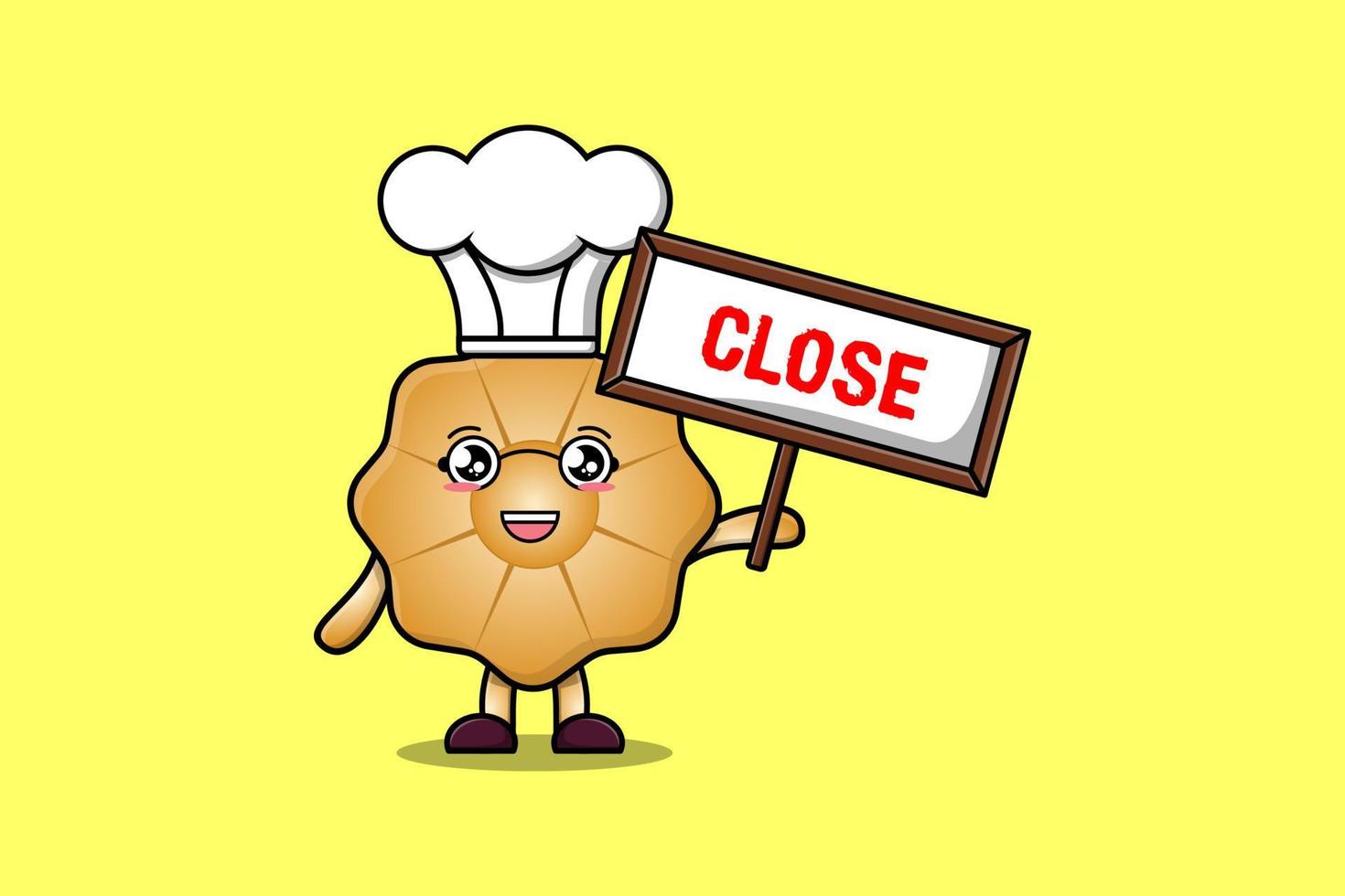 Cute cartoon Cookies chef holding close sign board vector