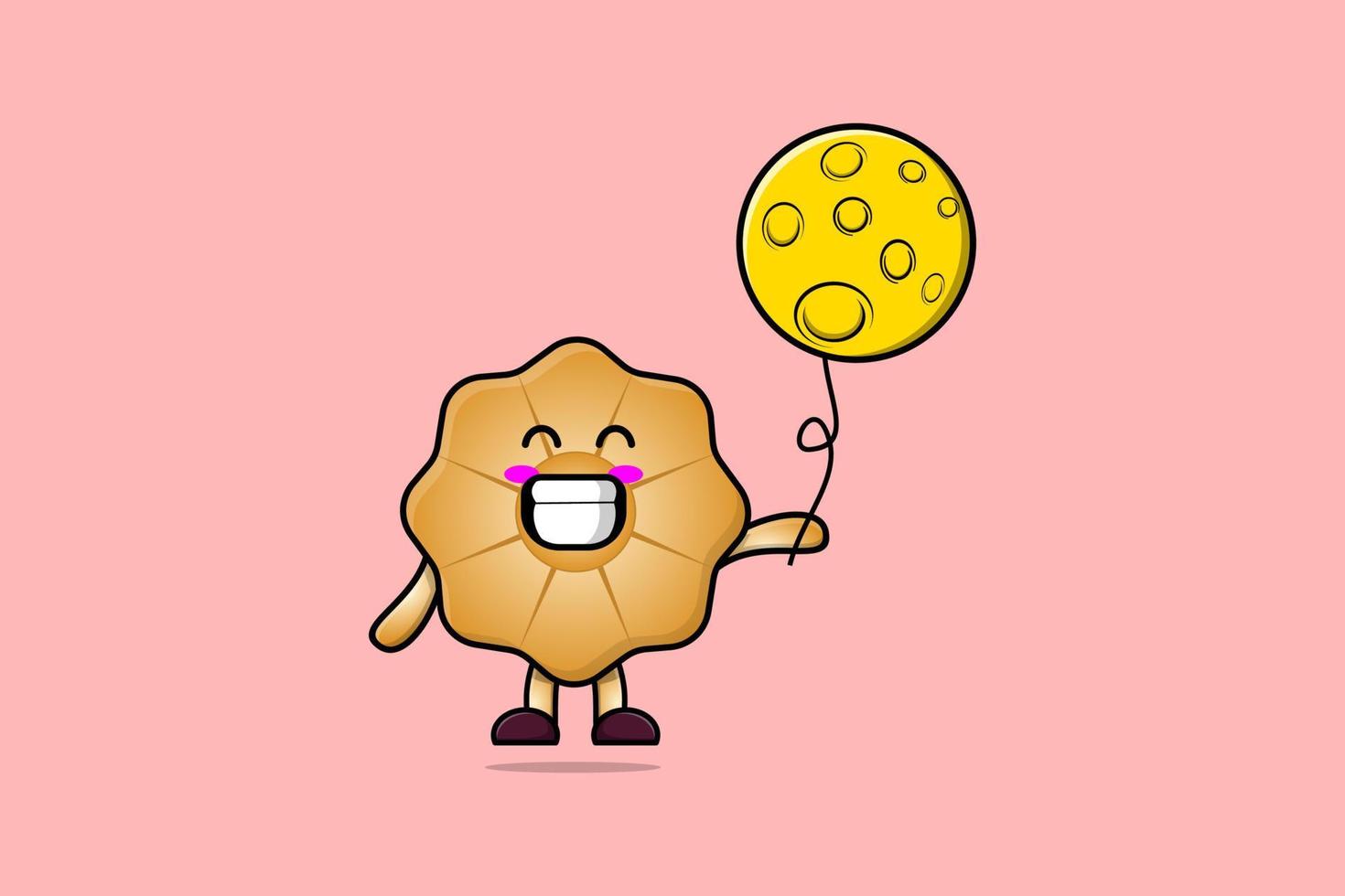 Cute cartoon Cookies floating with moon balloon vector