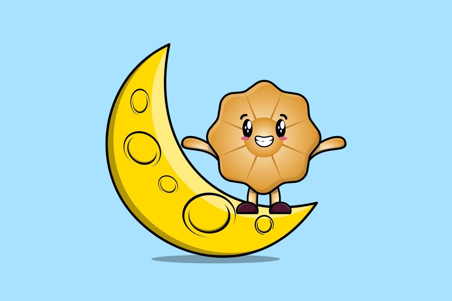 Cute cartoon Cookies standing on the crescent moon vector