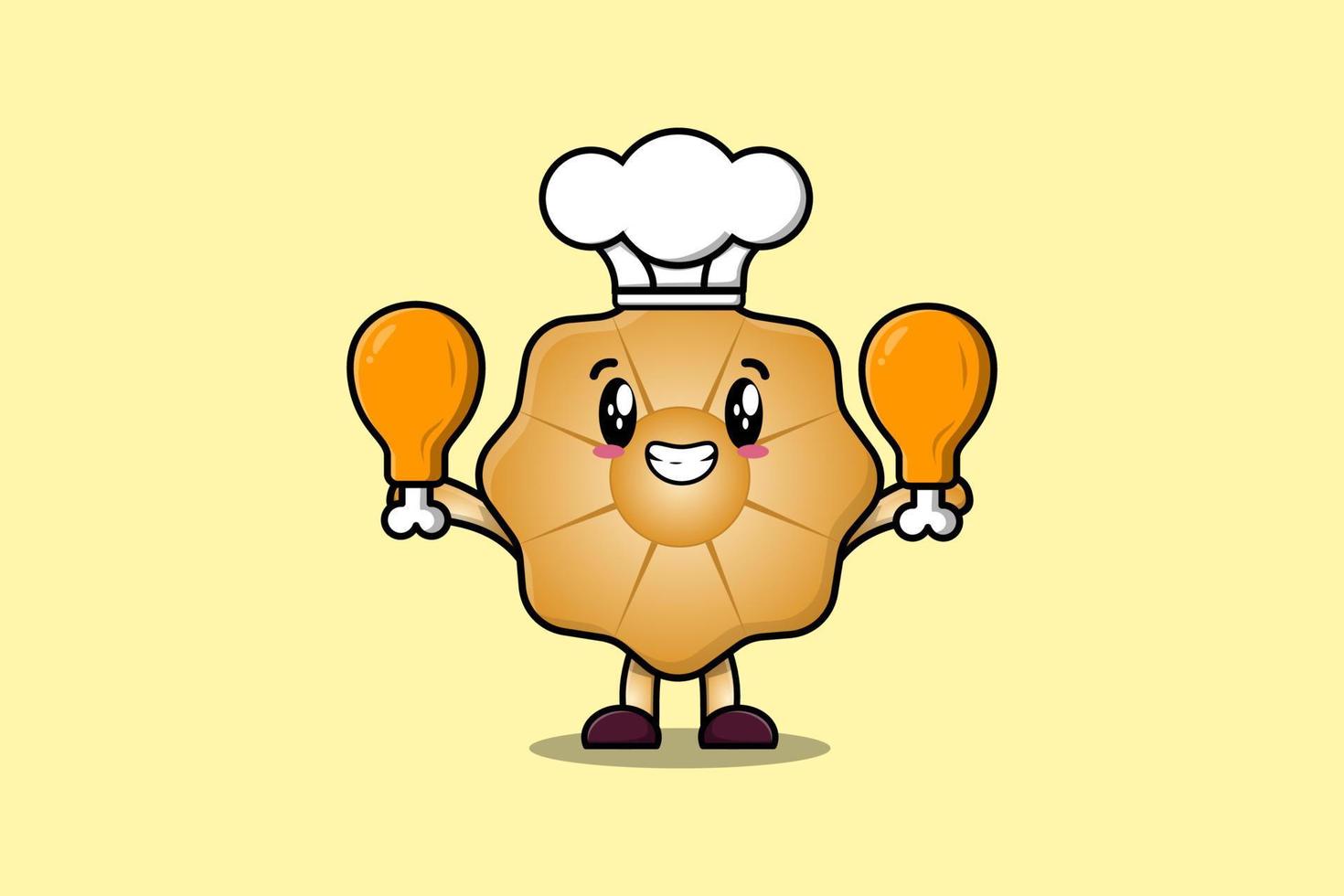 Cute cartoon Cookies chef hold two chicken thighs vector