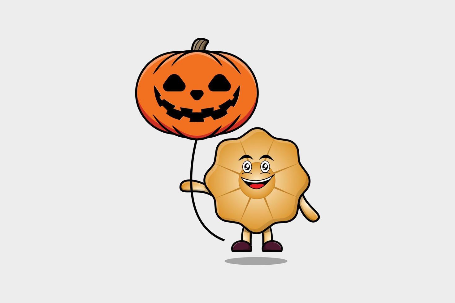 Cute cartoon Cookies floating with pumpkin balloon vector